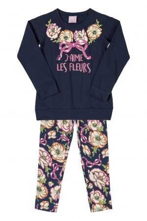 Girls Navy Flower Set