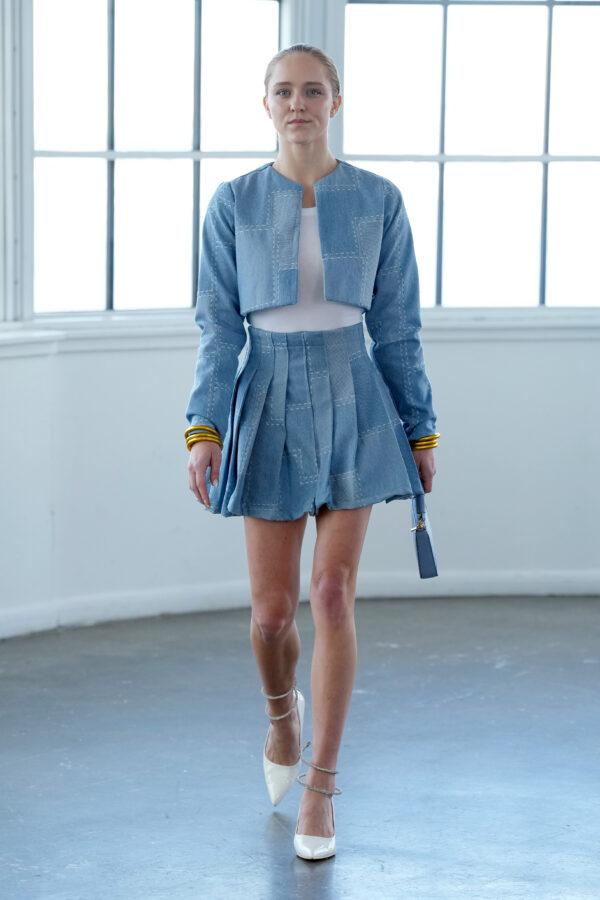 Lelyr Customs Lt Denim Pleated Skirt and Crop Jacket